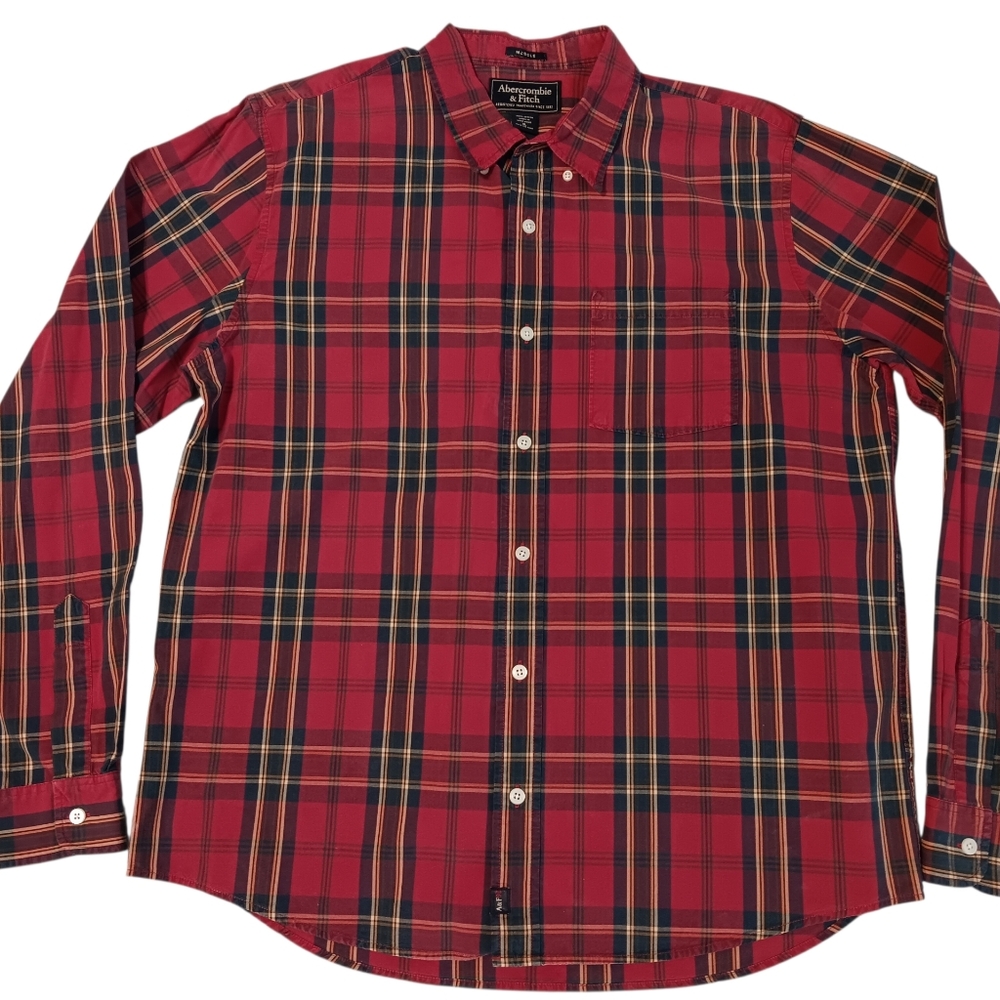Vtg Abercrombie and Fitch Muscle Shirt Size XL Red Plaid Preppy Gruge Y2K 90s